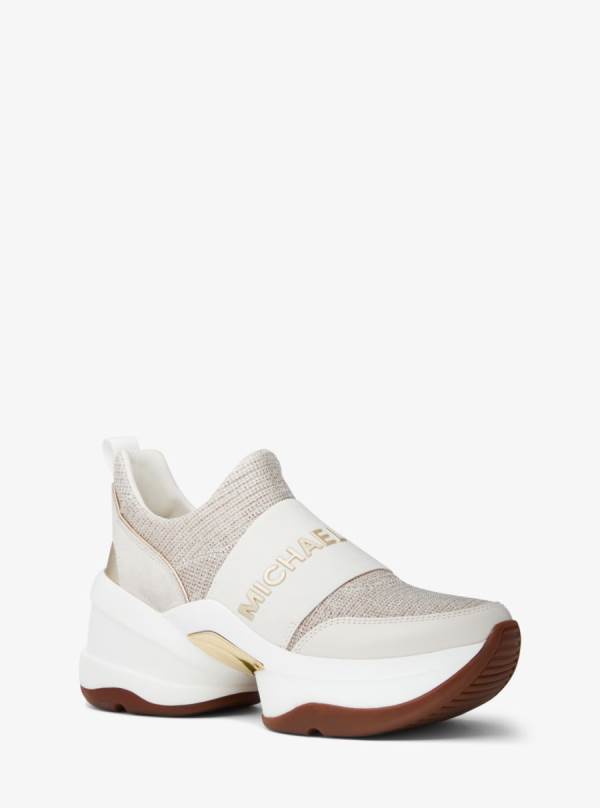 Damske Tenisky Michael Kors Olympia Glitter Chain Mesh Slip-On Biele - Topanky Michael Kors Levně | TWILS-7289